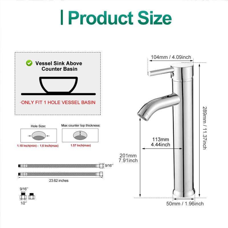 VOTON Bathroom Vessel Sink Faucet Modern Basin Mixer Tap Chrome Tall Body Single Handle One Hole Lavatory Faucet - Image 4